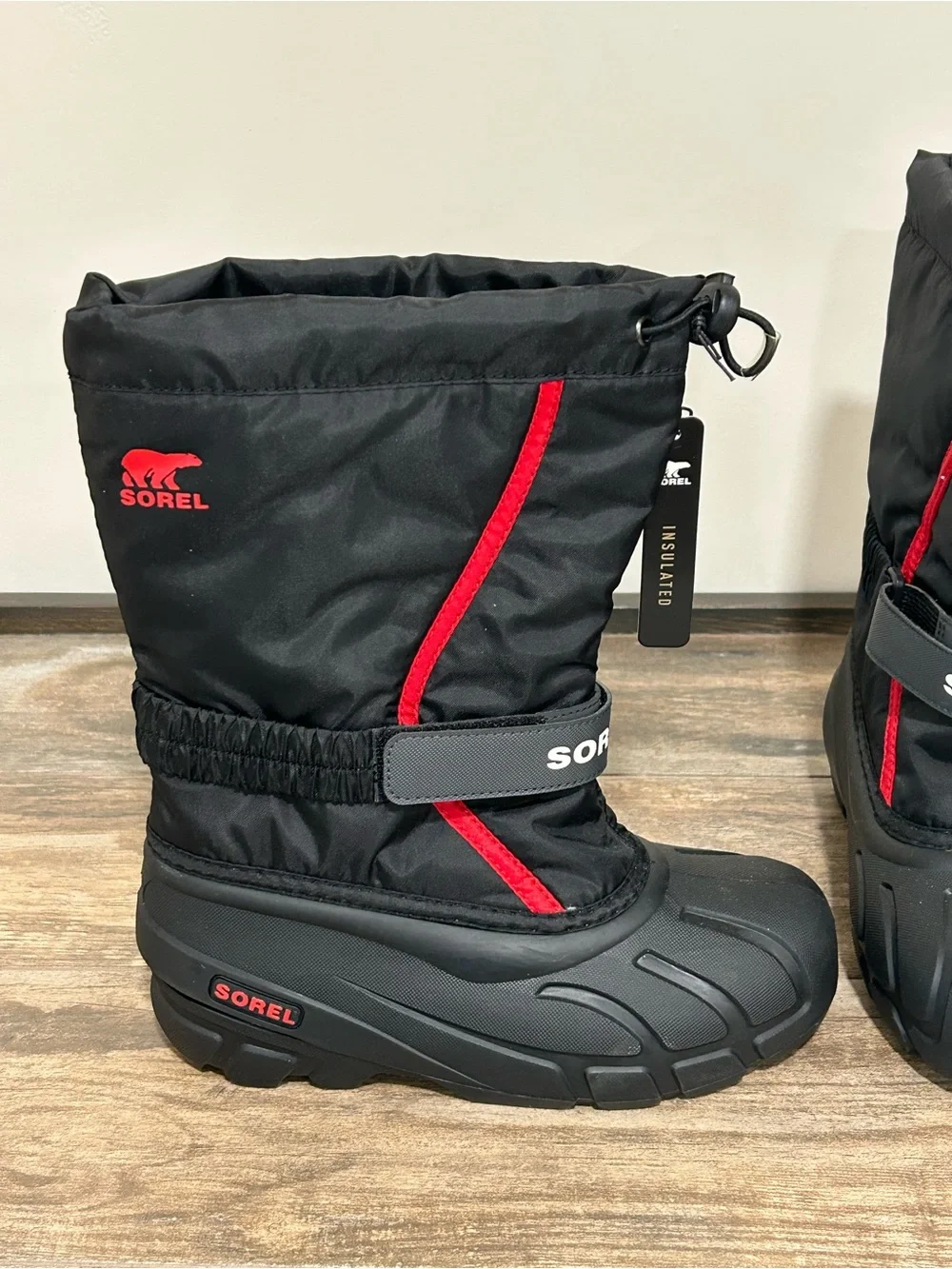SOREL Youth Flurry Black Winter Snow Insulated Walking Boots Size 3